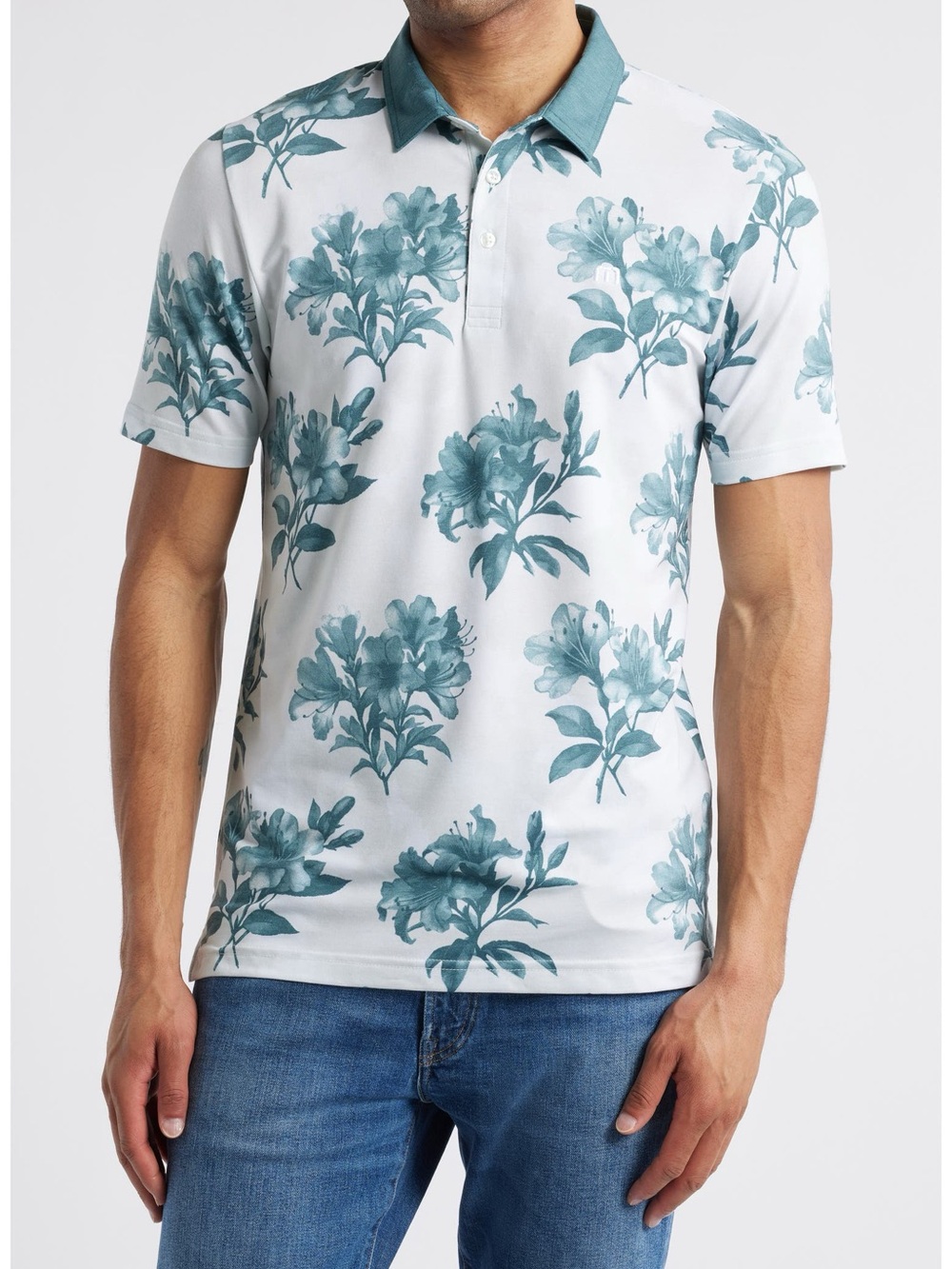 Travis Mathew Featherweight Magnolia Pique Polo Shirt - White/Teal, XL